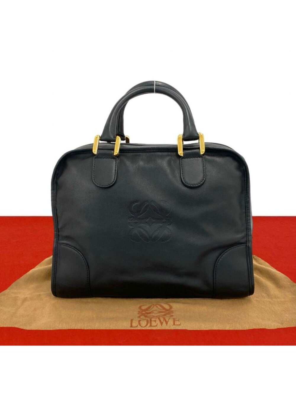 Loewe Vintage Amazona Anagram Logo Leather Mini Boston Bag Black